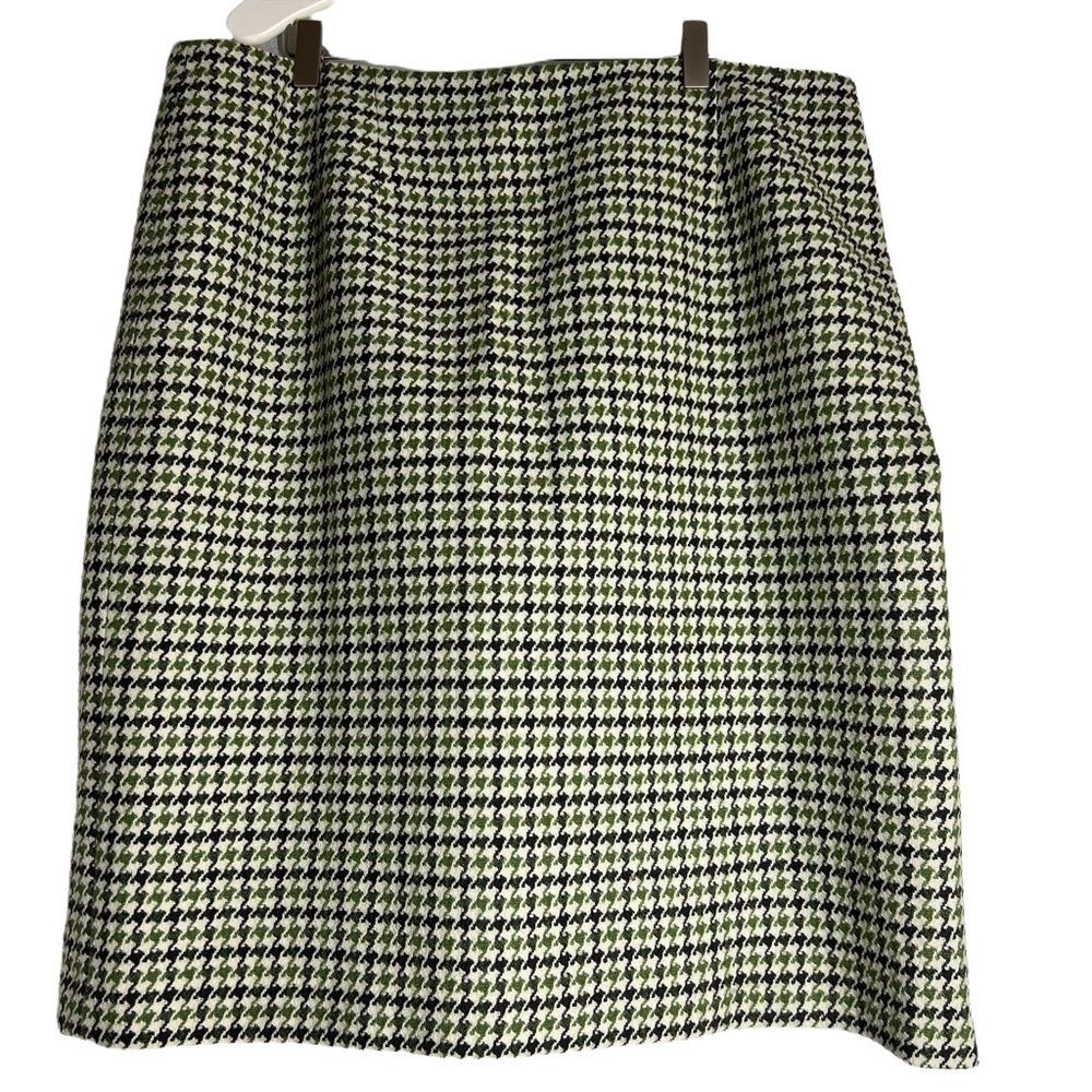 Vintage Talbots Wool Blend Houndstooth Pencil Skirt Green Brown Size 18